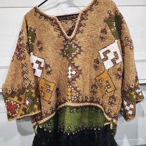 Gorgeous Vintage Traditional Hand-Embroidered Poncho Sweater Shirt Dress